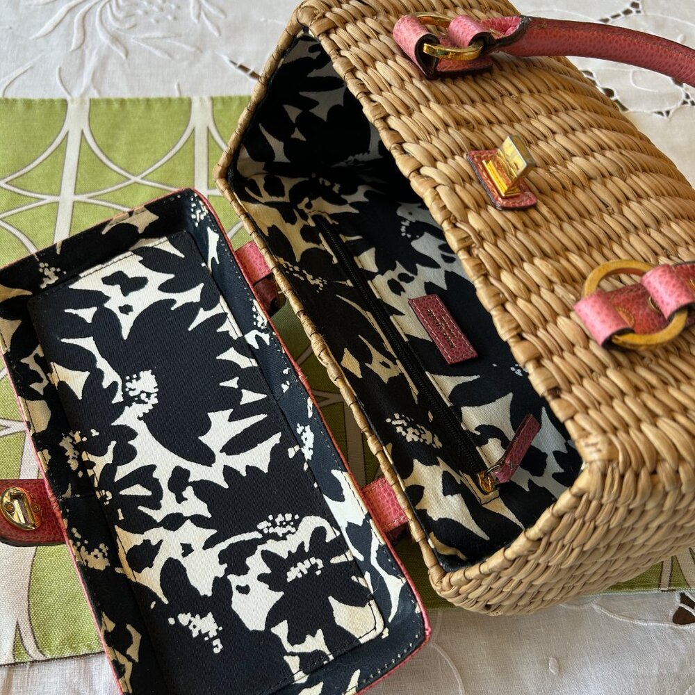 Kate Spade Original Picnic Basket Handbag with Pink Leather and Wicker